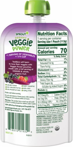 Sprout Organic Veggie Power Purple Carrot with Strawberry, Grape & Sweet Potato Baby Food Perspective: back