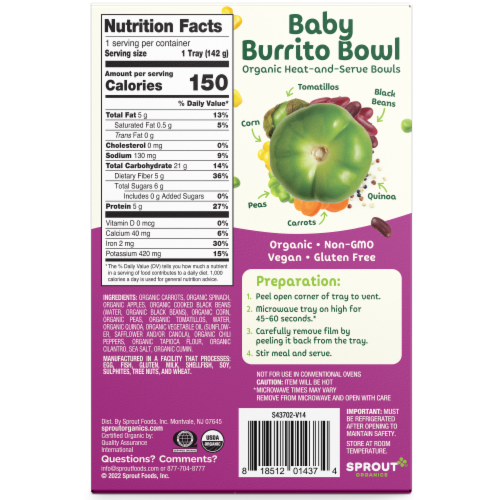 Sprout® Organic Baby Burrito Bowl Baby Food Perspective: back