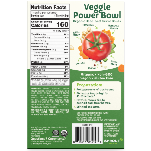 Sprout Organic Veggie Power Bowl Toddler Meal Perspective: back