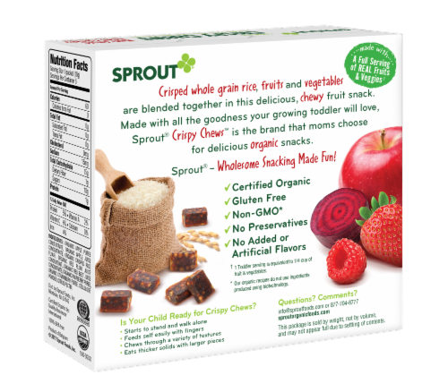 Sprout Red Fruit Beet & Berry with Crispy Brown Rice Organic Toddler Crispy Chews Snack Perspective: back