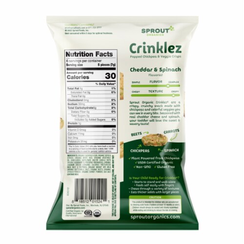 Sprout Organic Crinklez® Cheddar Spinach Popped Veggie Snack Perspective: back