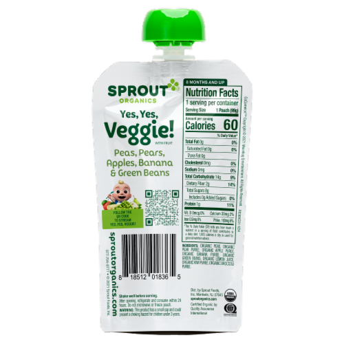 CoComelon Sprout® Organics Yes Yes, Veggie Baby Food Pouch Perspective: back