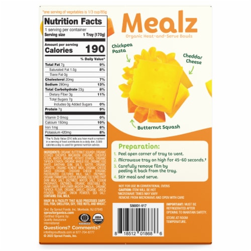 Sprout Organics® Mealz Chickpea Mac & Cheese Heat & Serve Bowl Perspective: back