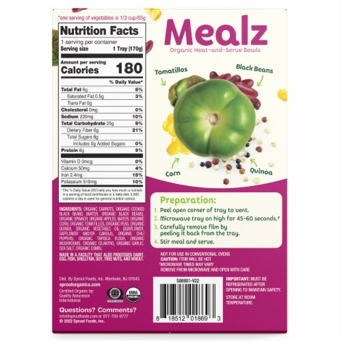 Sprout Organics® Mealz Quinoa Burrito Bowl Heat and Serve Meal Perspective: back