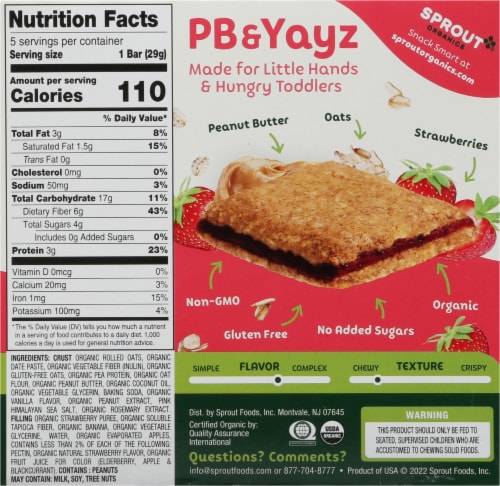 Sprout Organics PB & Yayz Peanut Butter & Strawberry Bars Perspective: back