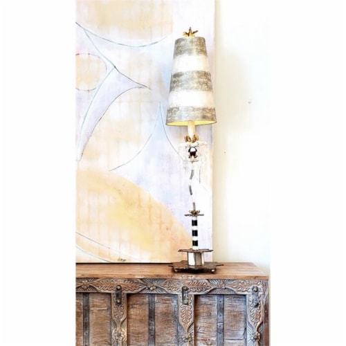 Lucas McKearn Birdland 1-light Crystal Table Lamp in Black/Gold Stripes Perspective: back