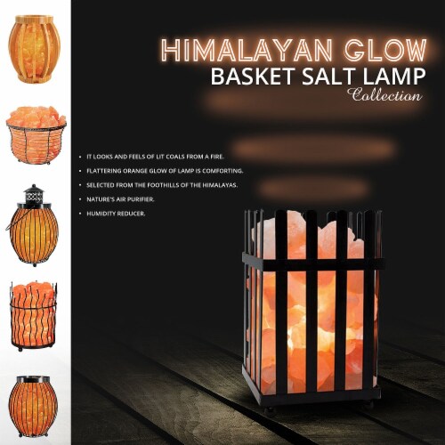 Himalayan Glow Picket Fence Style Metal Basket Salt Lamp, ETL Certified Dimmer | 6-7 lbs Perspective: back