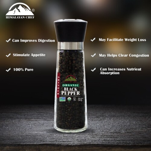 Himalayan Chef Organic Black Pepper Refillable Glass Grinders, 6.40 ounces