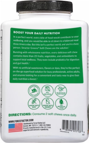 Force Factor® Smarter Greens™ Summer Berry Supplement Soft Chews Perspective: back