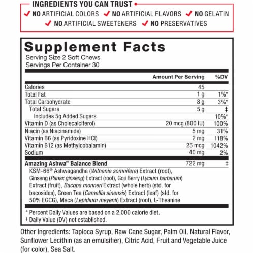 Force Factor® Triple Berry Amazing Ashwa® Ashwaghanda Soft Chews Perspective: back