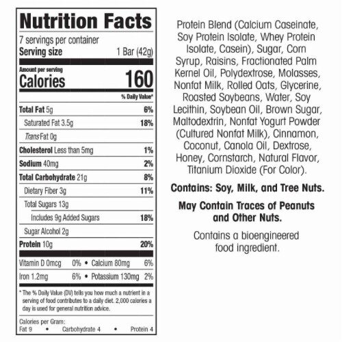 WonderSlim Protein Snack Bar, Oatmeal Cinnamon Raisin (7ct) Perspective: back