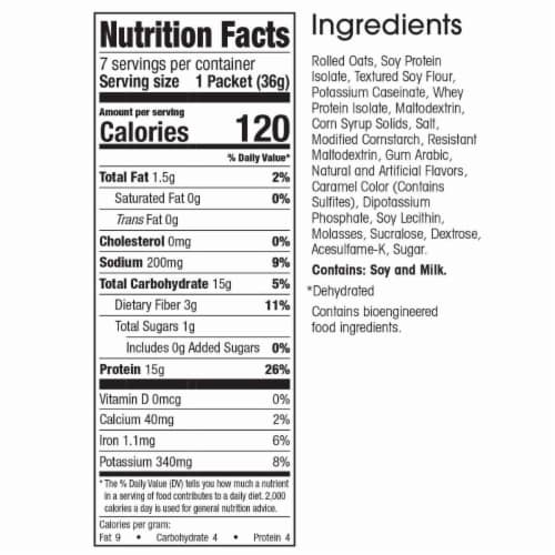 WonderSlim Protein Oatmeal, Maple Brown Sugar (7ct) Perspective: back