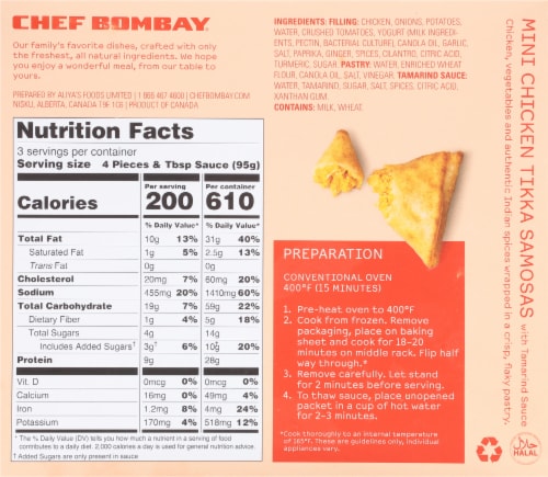 Chef Bombay® Mini Chicken Tikka Samosas Perspective: back