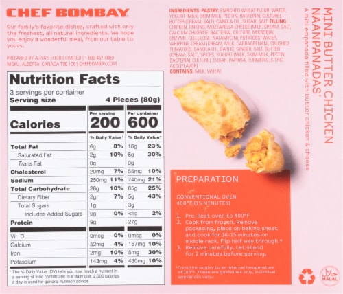 Chef Bombay Mini Butter Chicken Naanpanadas Perspective: back