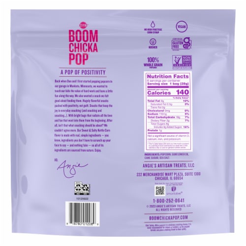 Angie's Boomchickapop Sweet & Salty Kettle Corn Popcorn Perspective: back