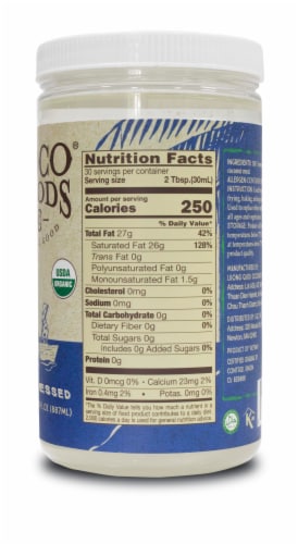 Organic Extra Virgin Coconut Oil, Cold-Pressed, 30 fl. oz. Perspective: back