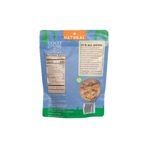 CocoGoods Co Natural Toasted Coconut Chips Scallions 3.5 oz, Zip lock Bag Perspective: back