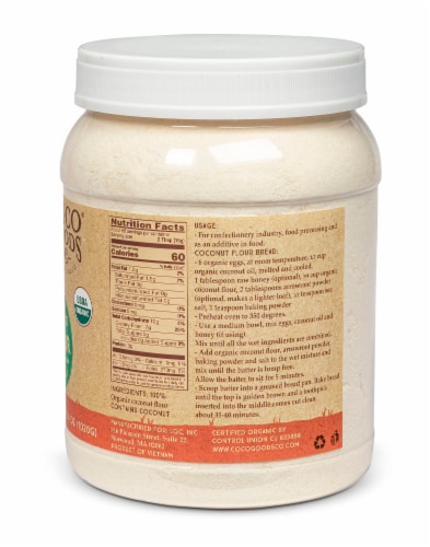 Organic Coconut Flour 36 oz, PET Jar Perspective: back
