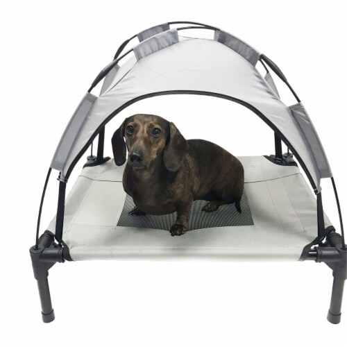 Midlee Grey Elevated Pet Cot with Canopy Outdoor Dog Bed Small Mesh