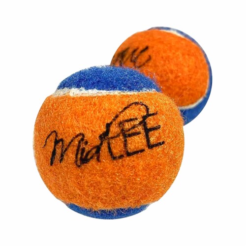 Midlee Squeaky Mini Tennis Ball for Dogs 1.5 - Pack of 12 (Orange/Blue) Perspective: back