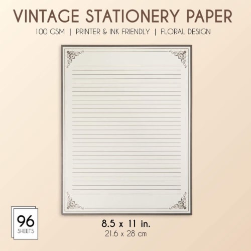 96 Sheets of Vintage Lined Stationery Paper, Letter Size (8.5 x 11 In) Perspective: back