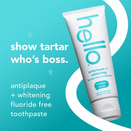 hello Antiplaque and Whitening Fluoride Free Toothpaste in Natural Peppermint Perspective: back