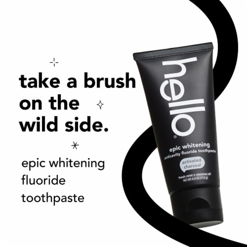 hello Activated Charcoal Whitening Fluoride Toothpaste Fresh Mint + Coconut Oil Vegan & SLS Free Perspective: back