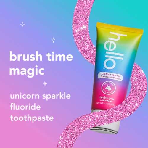 hello Unicorn Sparkle Kids Toothpaste with Fluoride Bubble Gum Toothpaste 4.2 Oz Tube Perspective: back