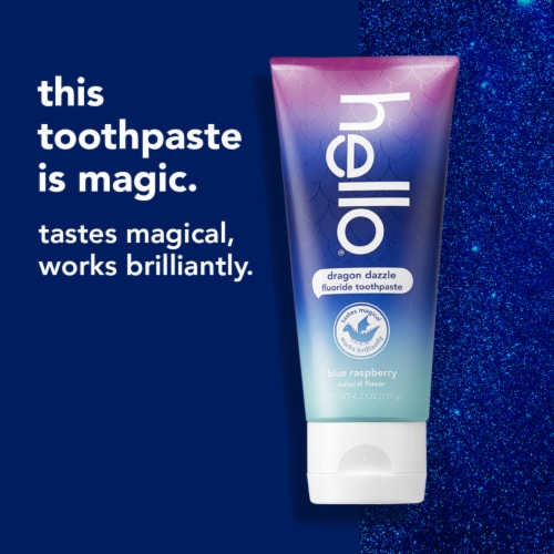 hello Dragon Dazzle Kids Toothpaste with Fluoride Blue Raspberry Toothpaste Perspective: back
