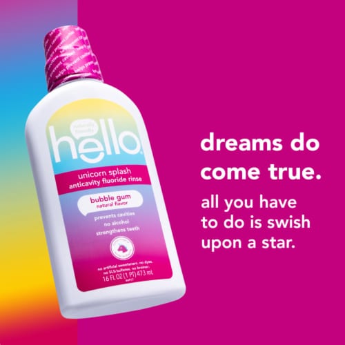 hello Mouthwash for Kids with Unicorn Bubble Gum Flavor Perspective: back