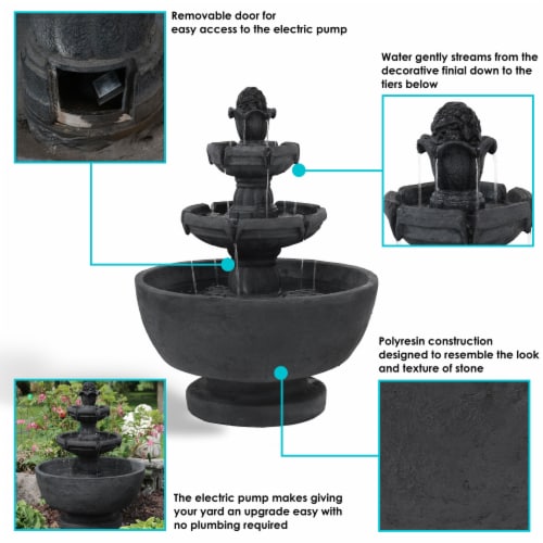 Outdoor Water Fountain 3 Tier 34 Budding Fruition Patio Garden Yard Décor Perspective: back