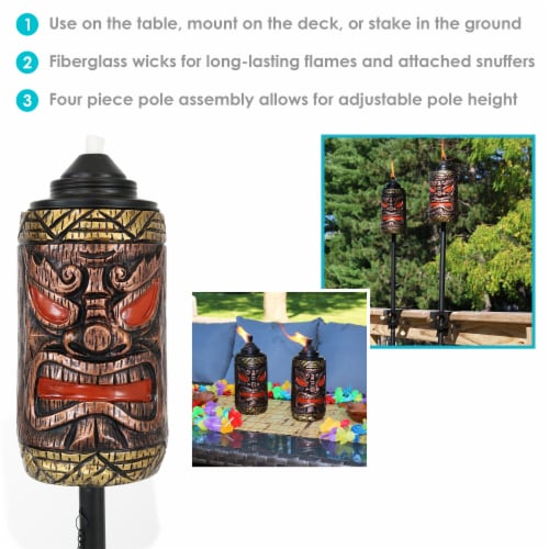 2-Pack Patio Torches Tiki Face Outdoor Lawn Tabletop Decor Adjustable Height Perspective: back