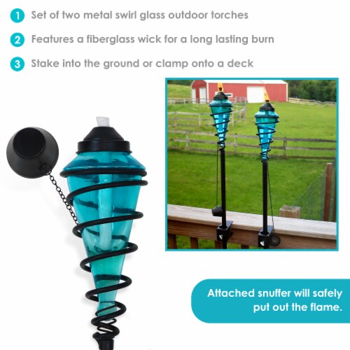 Sunnydaze 2-in-1 Metal Swirl with Blue Glass Outdoor Lawn Torch - Set of 2 Sunnydaze 2-in-1 Metal Swirl with Blue Glass Outdoor Lawn Torch - Set of 2