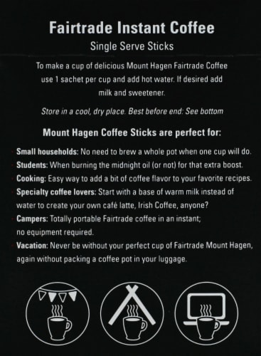 Mount Hagen Organic Fairtrade Instant Coffee Single Serve Sticks Perspective: back
