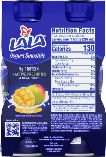LaLa® Mango Probiotic Yogurt Smoothies Perspective: back