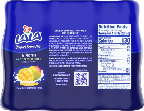 LaLa® Mango Protein Probiotic Yogurt Smoothie Bottles Perspective: back