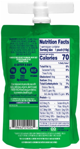 Gutzy® Organic Apple Spinach Kiwi & Kale Prebiotic Fruit & Vegetable Pouch Perspective: back