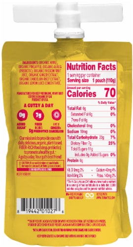 Gutzy® Organic Apple Pineapple Passion Fruit Ginger & Dandelion Prebiotic Fruit & Fiber Pouch Perspective: back