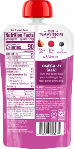 Happy Tot® Super Foods Blueberry Pear & Beet Organic Toddler Food Stage 4 Perspective: back