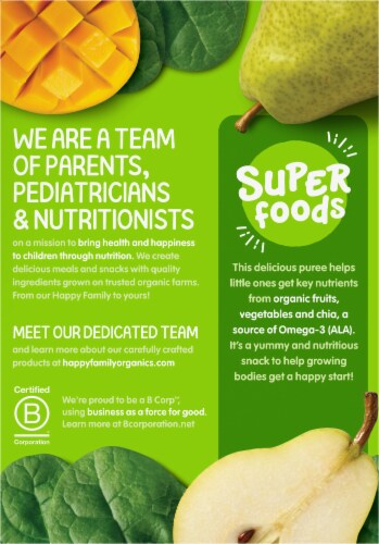 Happy Tot® Organics Superfoods Pears Mangos & Spinach + Super Chia Stage 4 Baby Food Perspective: back