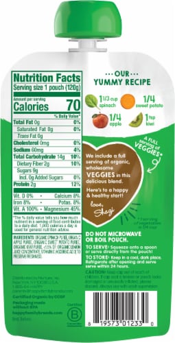 Happy Tot Organics Love My Veggies Spinach Apples Sweet Potatoes & Kiwi Stage 4 Veggie & Fruit Blend Perspective: back