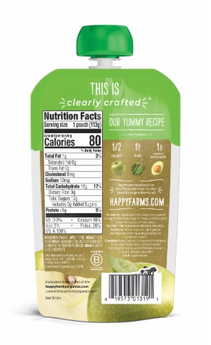 Happy Baby® Organics Clearly Crafted Apples Kale & Avocado Stage 2 Baby Food Pouch Perspective: back