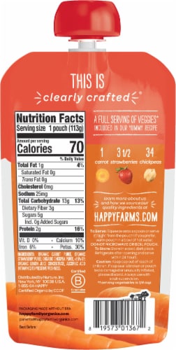 Happy Baby Organics Clearly Crafted Carrots Strawberries & Chickpea Stage 2 Baby Food Pouch Perspective: back