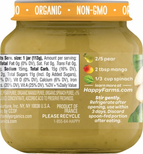 Happy Baby Organics Pears Mangos & Spinach Stage 2 Baby Food Puree Perspective: back