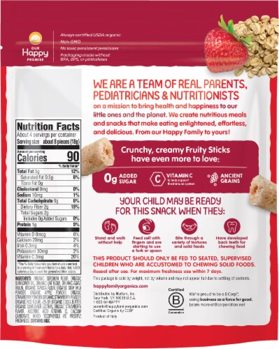 Happy Tot Organics Fruity Sticks Strawberry Filled Grain Sticks Snack Perspective: back
