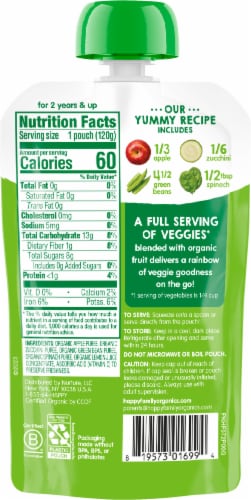 Happy Tot® Organics Love My Veggies Apples Zucchini Green Beans & Spinach Toddler Food Pouch Perspective: back