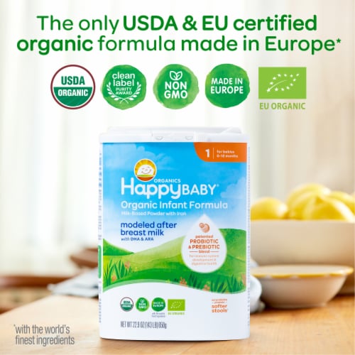 Happy Baby Organics Stage 1 Organic Infant Formula Container Perspective: back