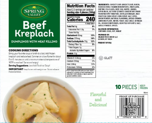 Spring Valley Beef Kreplach Frozen Dumplings With Meat Filling Frozen Meal Perspective: back