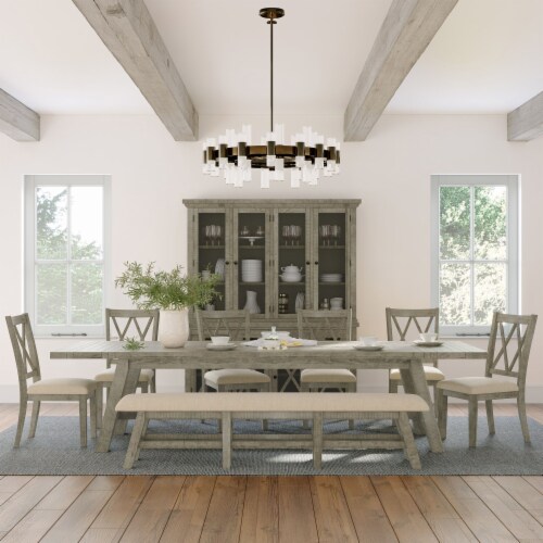 Telluride Rustic Distressed Pine Sideboard Buffet Hutch with LED Lights Perspective: back