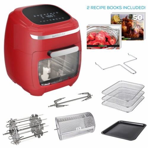 GoWISE USA 11.6-Quart Air Fryer Toaster Oven, Vibe, Red/Silver Perspective: back